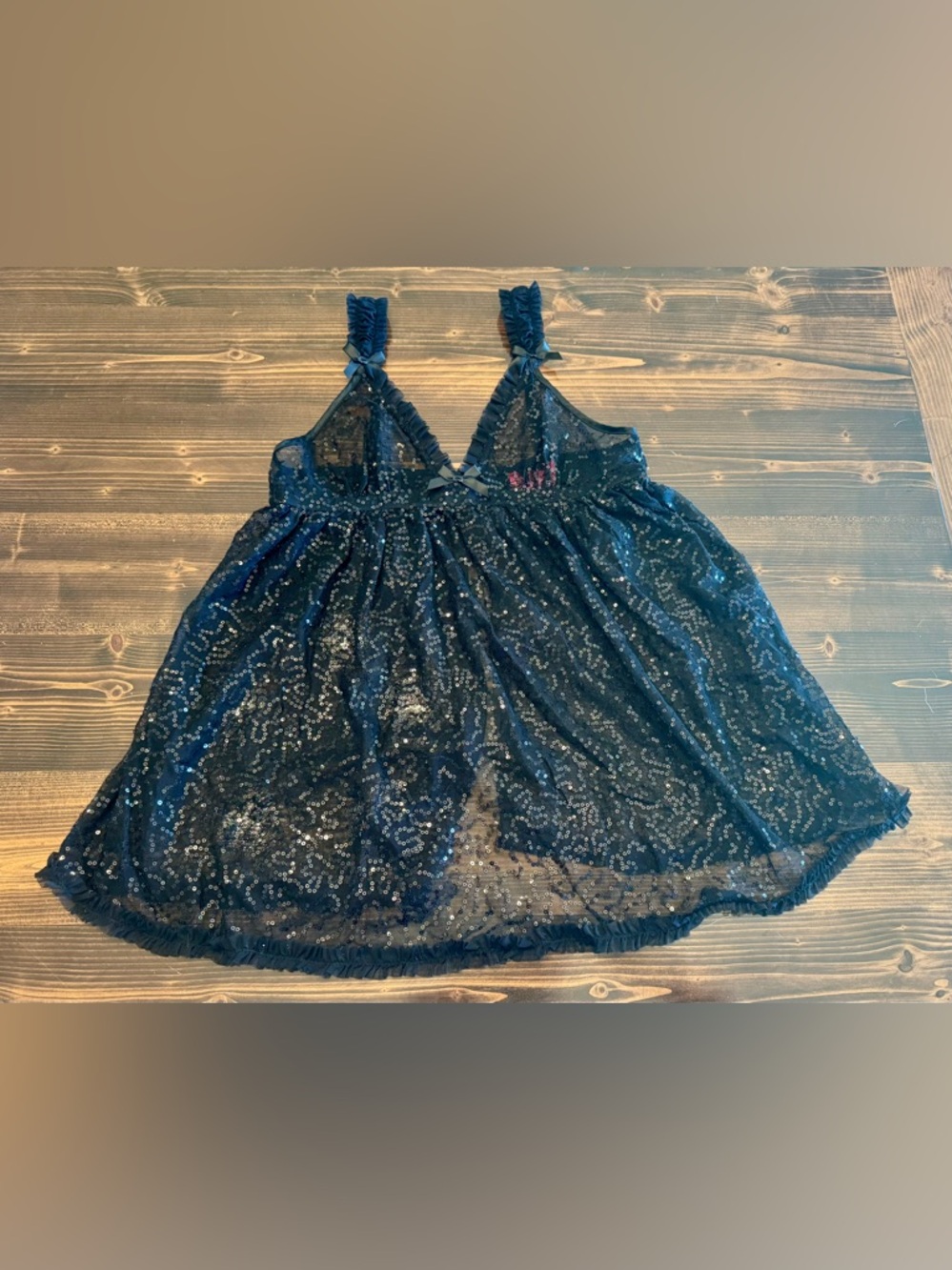 VS Sexy Little Things Black Sparkly Sequin Babydoll with Tie Detail Back Size M